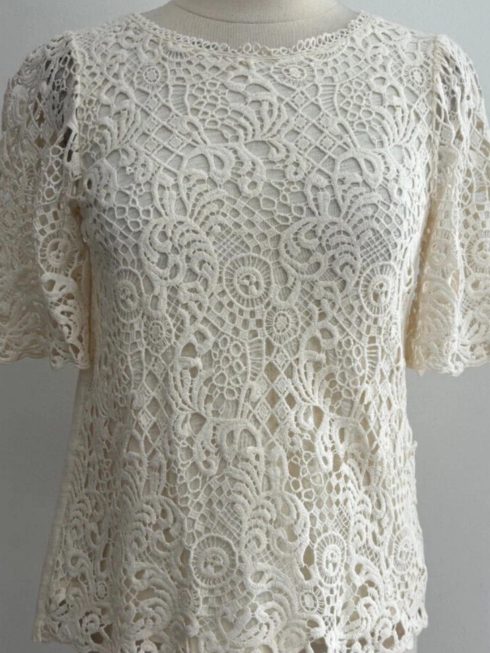 Anthropologie Cream Crochet Lace Short Sleeve Blouse